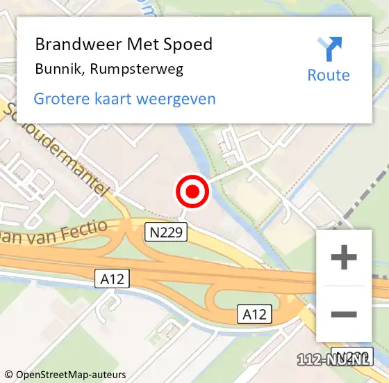 Locatie op kaart van de 112 melding: Brandweer Met Spoed Naar Bunnik, Rumpsterweg op 11 januari 2016 00:11