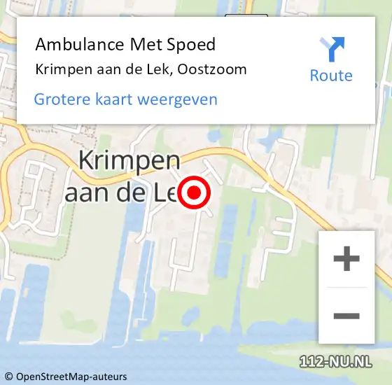 Locatie op kaart van de 112 melding: Ambulance Met Spoed Naar Krimpen aan de Lek, Oostzoom op 11 januari 2016 01:09