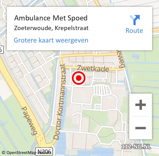 Locatie op kaart van de 112 melding: Ambulance Met Spoed Naar Zoeterwoude, Krepelstraat op 11 januari 2016 08:04