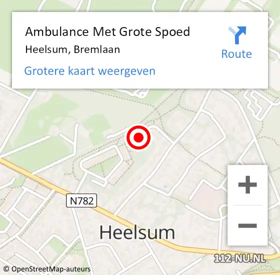 Locatie op kaart van de 112 melding: Ambulance Met Grote Spoed Naar Heelsum, Bremlaan op 11 januari 2016 08:20