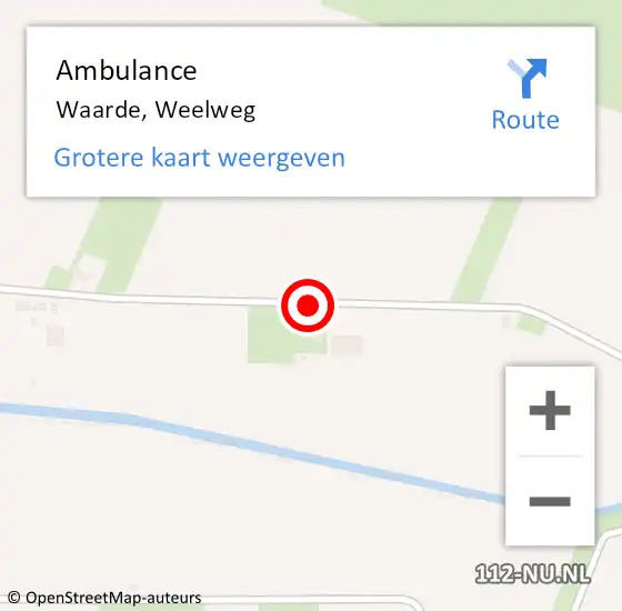 Locatie op kaart van de 112 melding: Ambulance Waarde, Weelweg op 11 januari 2016 09:25