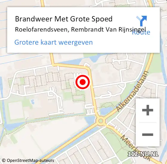 Locatie op kaart van de 112 melding: Brandweer Met Grote Spoed Naar Roelofarendsveen, Rembrandt Van Rijnsingel op 11 januari 2016 09:29