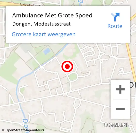 Locatie op kaart van de 112 melding: Ambulance Met Grote Spoed Naar Dongen, Modestusstraat op 11 januari 2016 09:47