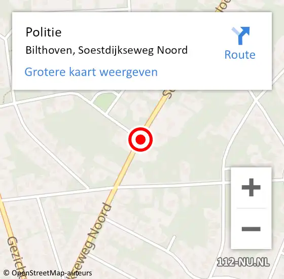 Locatie op kaart van de 112 melding: Politie Bilthoven, Soestdijkseweg Noord op 11 januari 2016 10:33