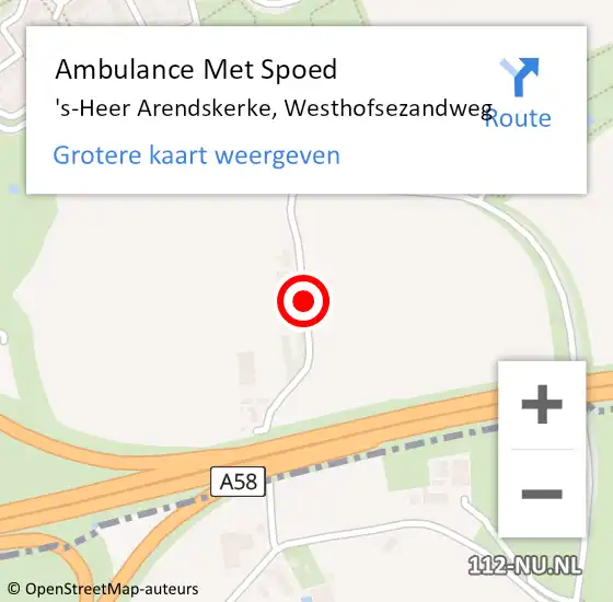 Locatie op kaart van de 112 melding: Ambulance Met Spoed Naar 's-Heer Arendskerke, Westhofsezandweg op 11 januari 2016 11:19