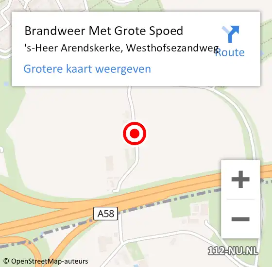 Locatie op kaart van de 112 melding: Brandweer Met Grote Spoed Naar 's-Heer Arendskerke, Westhofsezandweg op 11 januari 2016 11:22