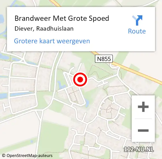 Locatie op kaart van de 112 melding: Brandweer Met Grote Spoed Naar Diever, Raadhuislaan op 11 januari 2016 11:45