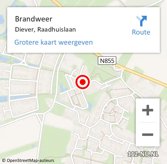 Locatie op kaart van de 112 melding: Brandweer Diever, Raadhuislaan op 11 januari 2016 11:50