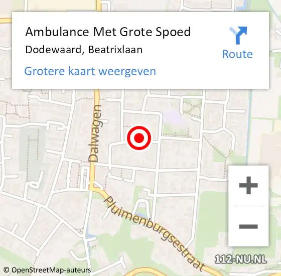 Locatie op kaart van de 112 melding: Ambulance Met Grote Spoed Naar Dodewaard, Beatrixlaan op 11 januari 2016 13:01