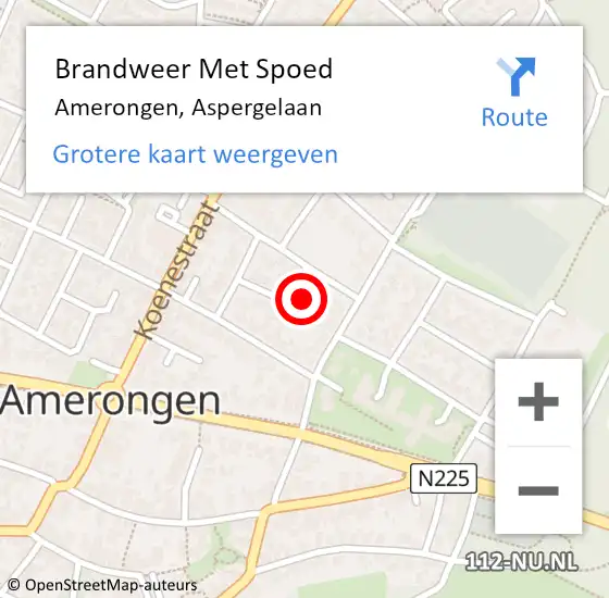 Locatie op kaart van de 112 melding: Brandweer Met Spoed Naar Amerongen, Aspergelaan op 11 januari 2016 13:03