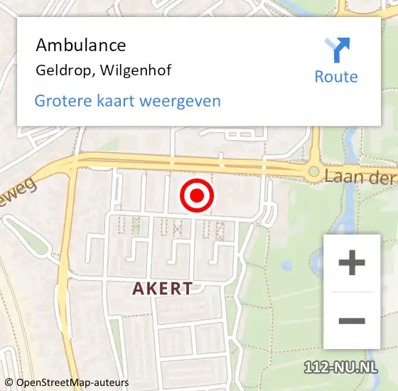 Locatie op kaart van de 112 melding: Ambulance Geldrop, Wilgenhof op 11 januari 2016 15:27