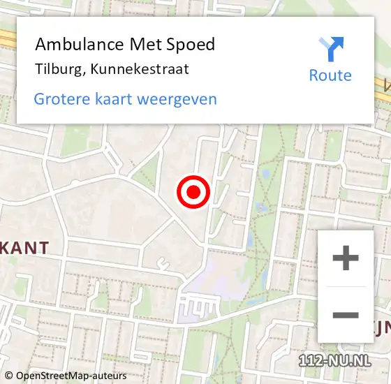 Locatie op kaart van de 112 melding: Ambulance Met Spoed Naar Tilburg, Kunnekestraat op 11 januari 2016 15:29