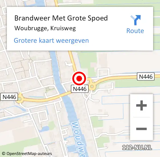 Locatie op kaart van de 112 melding: Brandweer Met Grote Spoed Naar Woubrugge, Kruisweg op 11 januari 2016 17:42