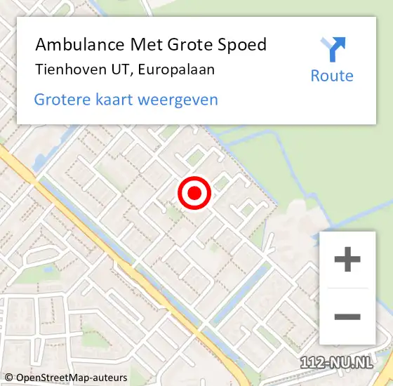 Locatie op kaart van de 112 melding: Ambulance Met Grote Spoed Naar Tienhoven UT, Europalaan op 11 januari 2016 17:47