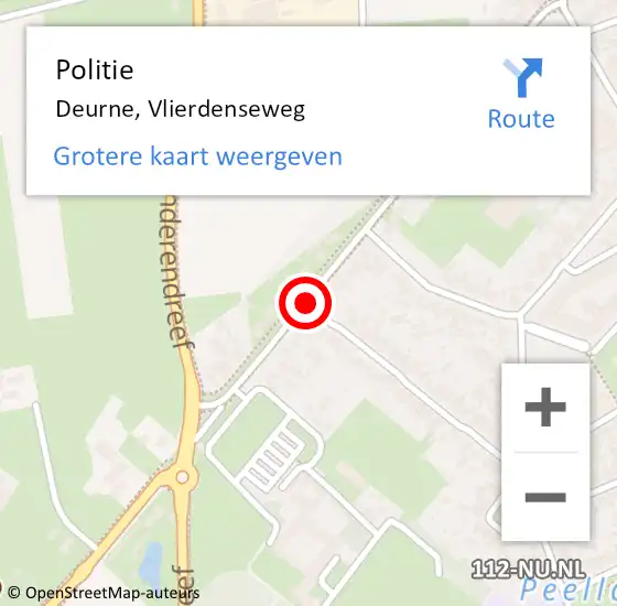 Locatie op kaart van de 112 melding: Politie Deurne, Vlierdenseweg op 11 januari 2016 18:01