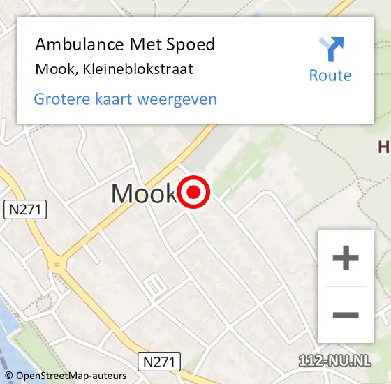 Locatie op kaart van de 112 melding: Ambulance Met Spoed Naar Mook, Kleineblokstraat op 11 januari 2016 19:03