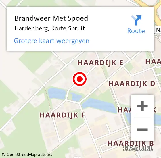 Locatie op kaart van de 112 melding: Brandweer Met Spoed Naar Hardenberg, Korte Spruit op 11 januari 2016 19:27