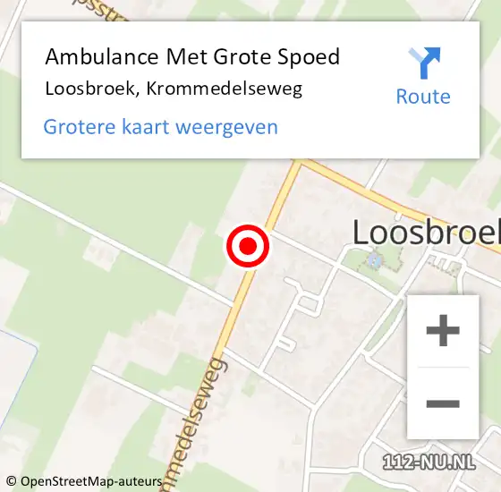 Locatie op kaart van de 112 melding: Ambulance Met Grote Spoed Naar Loosbroek, Krommedelseweg op 11 januari 2016 19:52