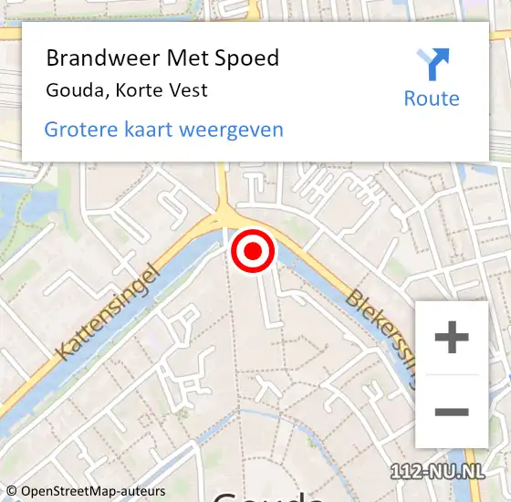 Locatie op kaart van de 112 melding: Brandweer Met Spoed Naar Gouda, Korte Vest op 11 januari 2016 20:58