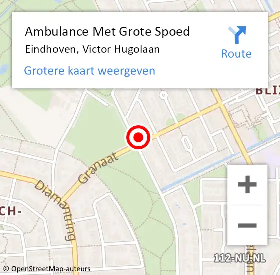 Locatie op kaart van de 112 melding: Ambulance Met Grote Spoed Naar Eindhoven, Victor Hugolaan op 11 januari 2016 21:01