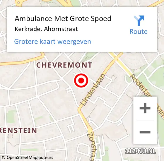 Locatie op kaart van de 112 melding: Ambulance Met Grote Spoed Naar Kerkrade, Ahornstraat op 12 januari 2016 00:16