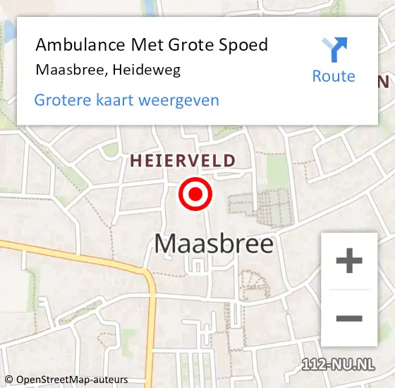 Locatie op kaart van de 112 melding: Ambulance Met Grote Spoed Naar Maasbree, Heideweg op 2 december 2013 23:19