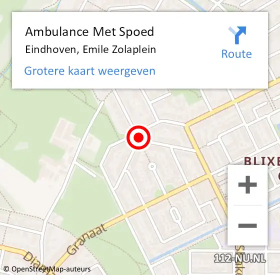 Locatie op kaart van de 112 melding: Ambulance Met Spoed Naar Eindhoven, Emile Zolaplein op 12 januari 2016 01:50