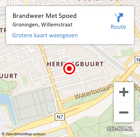 Locatie op kaart van de 112 melding: Brandweer Met Spoed Naar Groningen, Willemstraat op 12 januari 2016 01:54