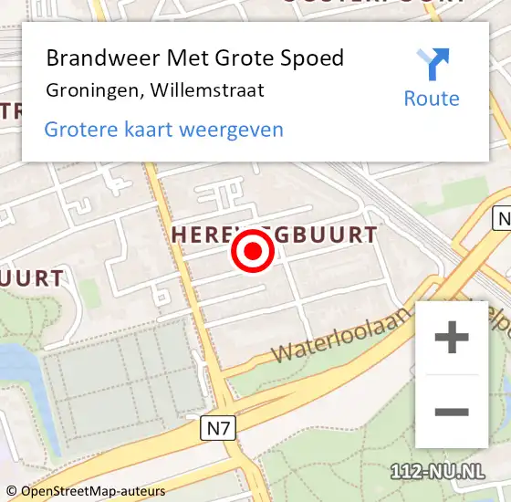 Locatie op kaart van de 112 melding: Brandweer Met Grote Spoed Naar Groningen, Willemstraat op 12 januari 2016 02:26