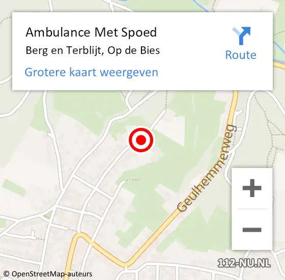 Locatie op kaart van de 112 melding: Ambulance Met Spoed Naar Berg en Terblijt, Op de Bies op 2 december 2013 23:57