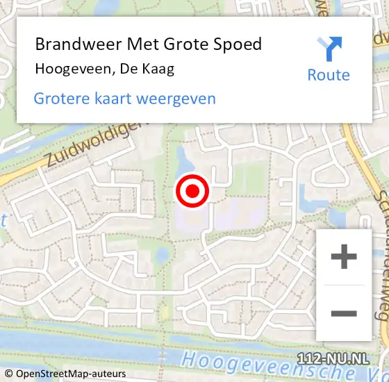 Locatie op kaart van de 112 melding: Brandweer Met Grote Spoed Naar Hoogeveen, De Kaag op 12 januari 2016 08:29