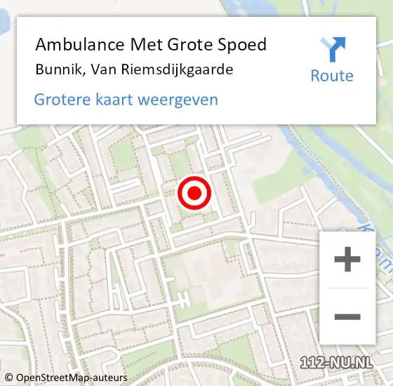 Locatie op kaart van de 112 melding: Ambulance Met Grote Spoed Naar Bunnik, Van Riemsdijkgaarde op 12 januari 2016 08:42