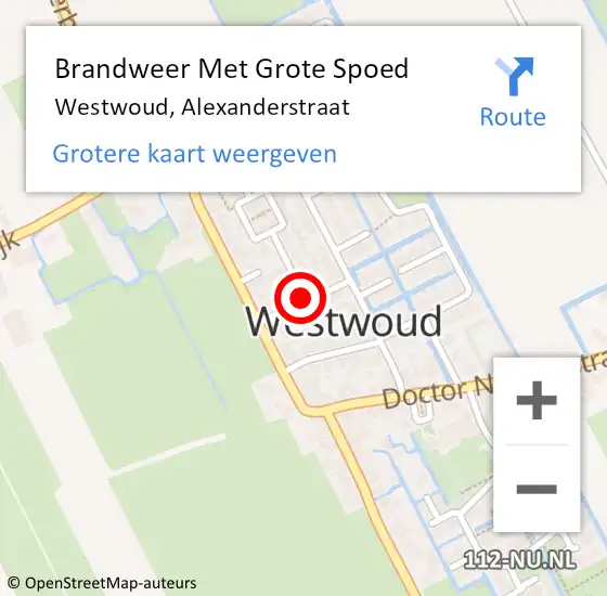 Locatie op kaart van de 112 melding: Brandweer Met Grote Spoed Naar Westwoud, Alexanderstraat op 12 januari 2016 09:10