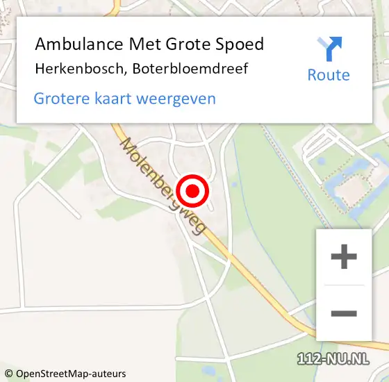 Locatie op kaart van de 112 melding: Ambulance Met Grote Spoed Naar Herkenbosch, Boterbloemdreef op 3 december 2013 00:18