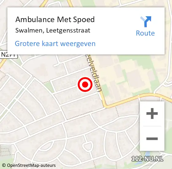 Locatie op kaart van de 112 melding: Ambulance Met Spoed Naar Swalmen, Leetgensstraat op 12 januari 2016 09:43