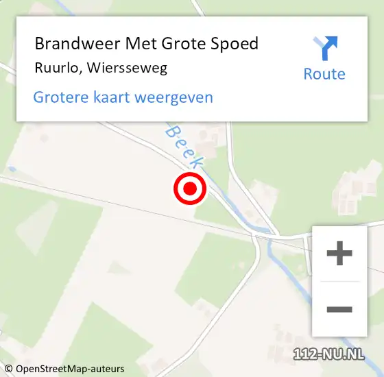 Locatie op kaart van de 112 melding: Brandweer Met Grote Spoed Naar Ruurlo, Wiersseweg op 12 januari 2016 09:44