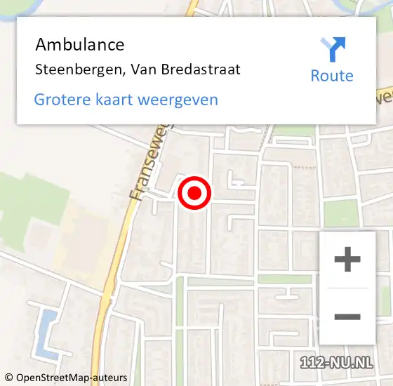 Locatie op kaart van de 112 melding: Ambulance Steenbergen, Van Bredastraat op 12 januari 2016 09:44