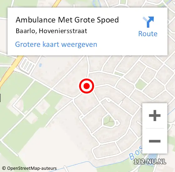 Locatie op kaart van de 112 melding: Ambulance Met Grote Spoed Naar Baarlo, Hoveniersstraat op 14 september 2013 17:39