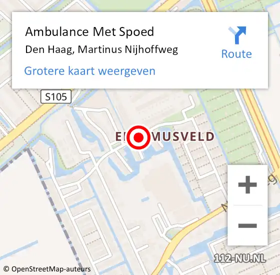 Locatie op kaart van de 112 melding: Ambulance Met Spoed Naar Den Haag, Martinus Nijhoffweg op 12 januari 2016 12:48