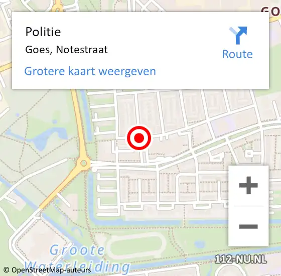 Locatie op kaart van de 112 melding: Politie Goes, Notestraat op 12 januari 2016 13:29