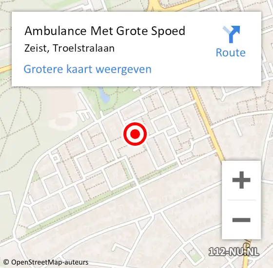 Locatie op kaart van de 112 melding: Ambulance Met Grote Spoed Naar Zeist, Troelstralaan op 12 januari 2016 13:30