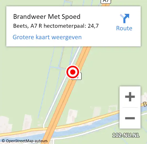 Locatie op kaart van de 112 melding: Brandweer Met Spoed Naar Beets, A7 R hectometerpaal: 24,6 op 12 januari 2016 16:52