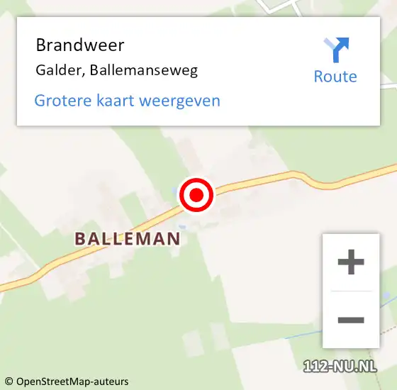 Locatie op kaart van de 112 melding: Brandweer Galder, Ballemanseweg op 12 januari 2016 17:23