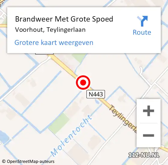 Locatie op kaart van de 112 melding: Brandweer Met Grote Spoed Naar Voorhout, Teylingerlaan op 12 januari 2016 17:28