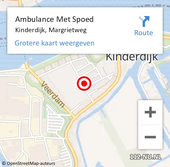 Locatie op kaart van de 112 melding: Ambulance Met Spoed Naar Kinderdijk, Margrietweg op 12 januari 2016 17:46