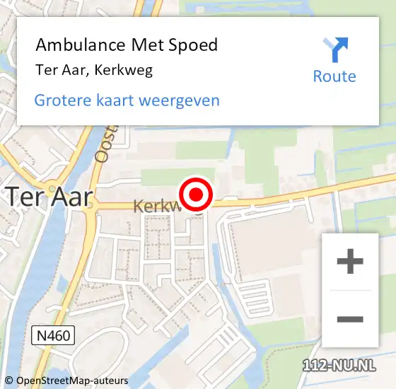 Locatie op kaart van de 112 melding: Ambulance Met Spoed Naar Ter Aar, Kerkweg op 12 januari 2016 18:53