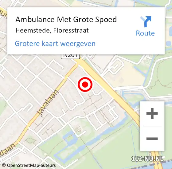 Locatie op kaart van de 112 melding: Ambulance Met Grote Spoed Naar Heemstede, Floresstraat op 12 januari 2016 19:16