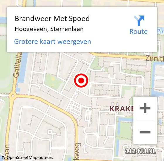 Locatie op kaart van de 112 melding: Brandweer Met Spoed Naar Hoogeveen, Sterrenlaan op 12 januari 2016 19:51