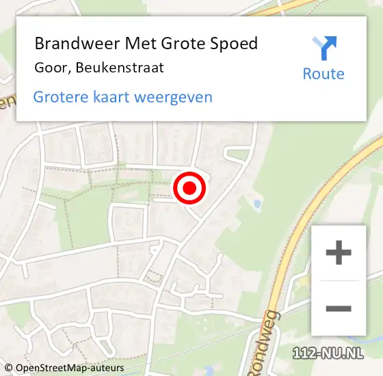 Locatie op kaart van de 112 melding: Brandweer Met Grote Spoed Naar Goor, Beukenstraat op 12 januari 2016 20:01