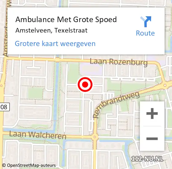 Locatie op kaart van de 112 melding: Ambulance Met Grote Spoed Naar Amstelveen, Texelstraat op 12 januari 2016 20:13